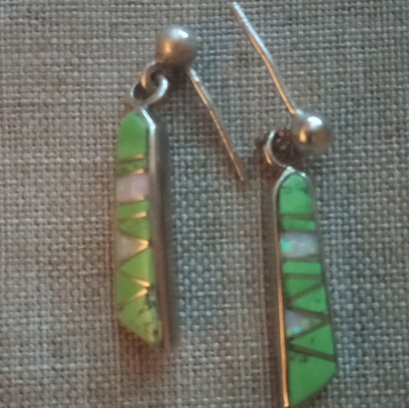 Sterling Silver Opal Jasper Vintage Necklace Earrings Set - Picture 3 of 10